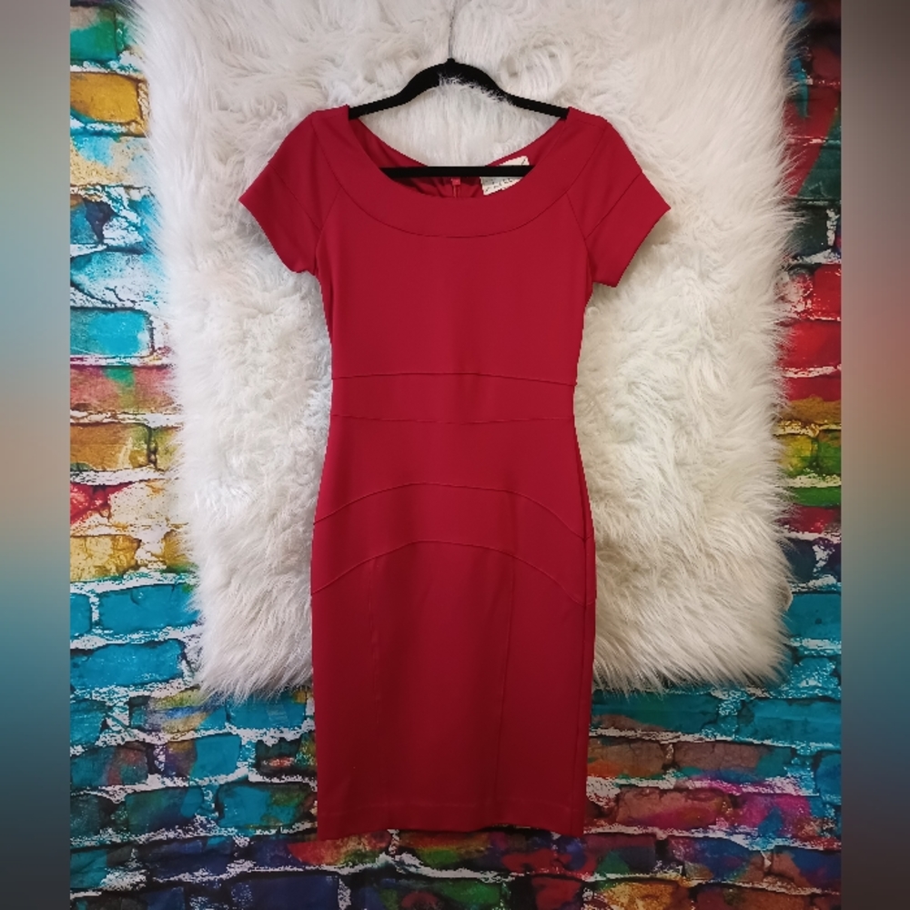 Nicole Miller Red Artelier Boat Neck Knee Length Cocktail Dress Size P = XS